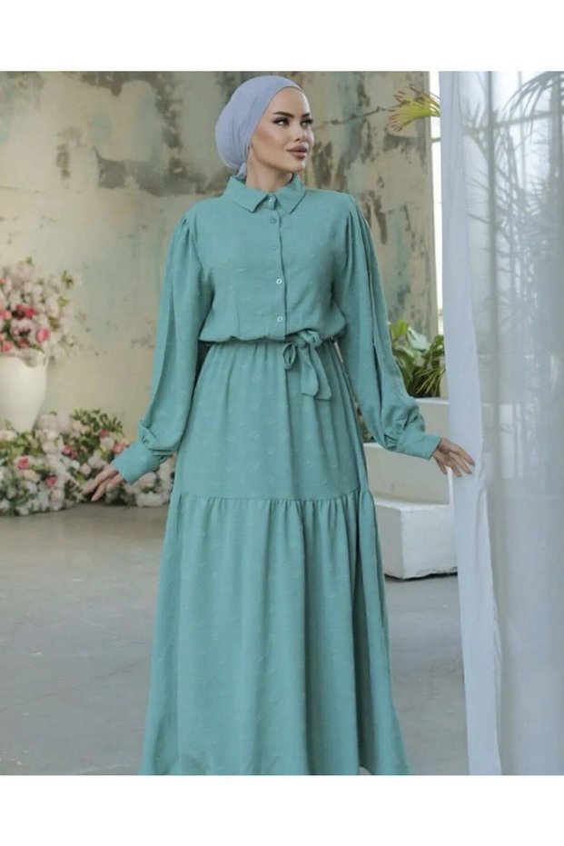Women's Plus Size Option Long Balloon Sleeve Dress Mint Green 3550396