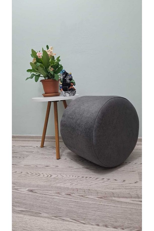Ahşap Ayaklı Yuvarlak Nubuk Kumaş Puf&bench Koltuk/tabure - 4