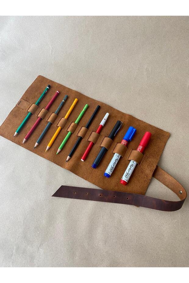 (We Write the Name) Roll Pen Holder / Brush Holder - Handmade Genuine Leather