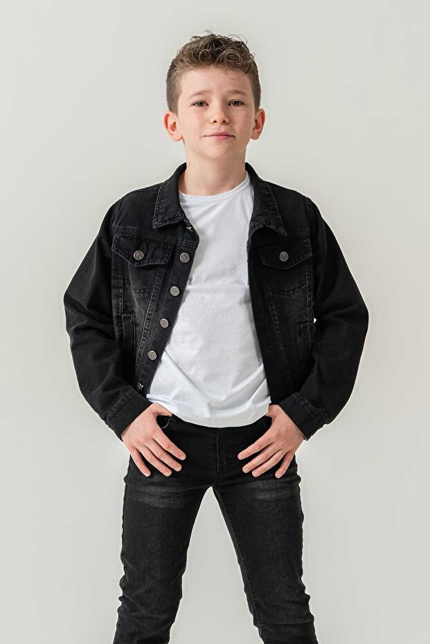 Double Pocket Buttoned Denim Boy's Jacket - 7