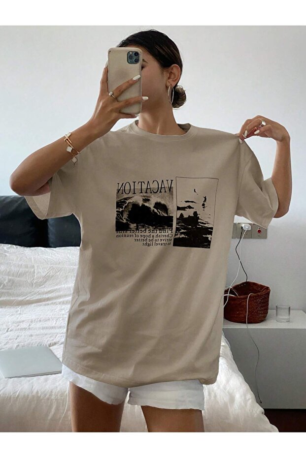 Women's Vacation Printed Oversize Relaxed Cut Stylish T-Shirt