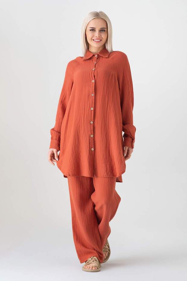Muslin Fabric 100% Cotton Raglan Sleeve Shirt - Tile