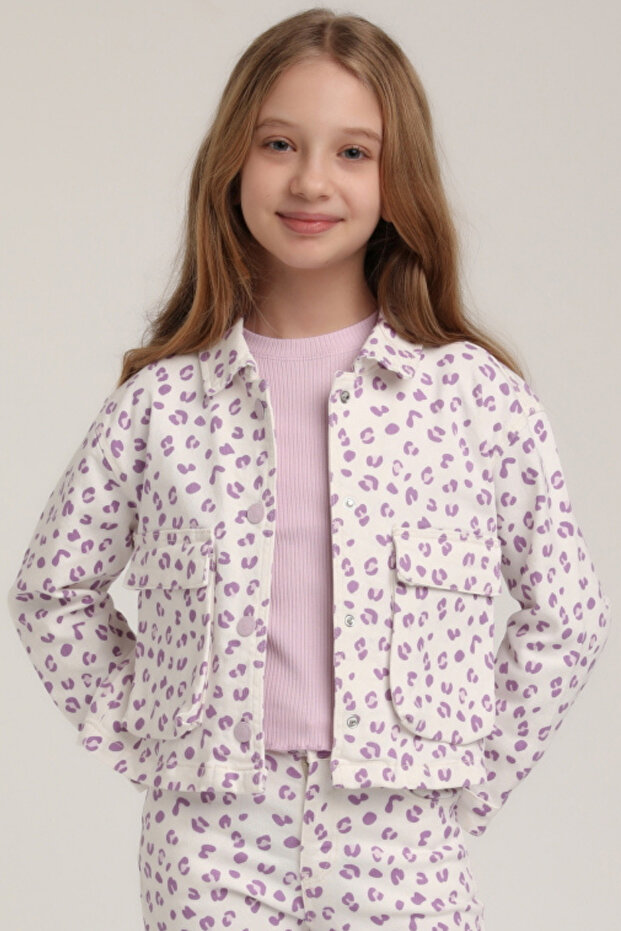 Mini Leopar Ceket - Mor - 1