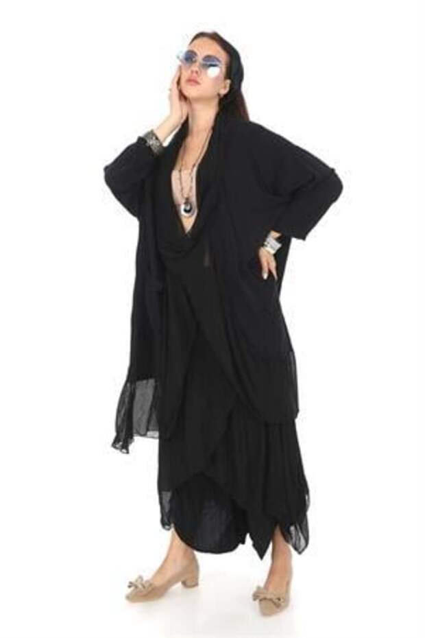 Italian Plus Size Silk Detailed Oversize Kaftan & Blouse