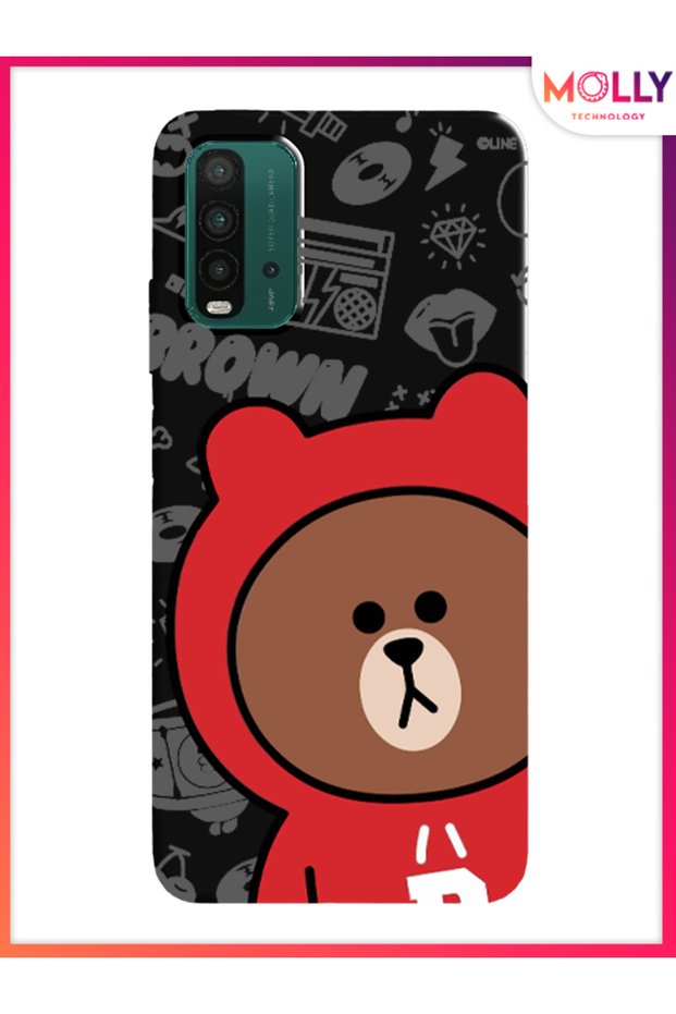 غطاء سيليكون أسود بنمط دب بقلنسوة سوداء ل Xiaomi Redmi 9T