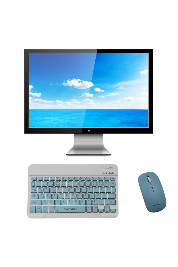 Tüm Cihazlara Uyumlu Akıllı Taşınabilir Şarj Edilebilir Kablosuz Bluetooth Klavye ve Mouse Seti - 1