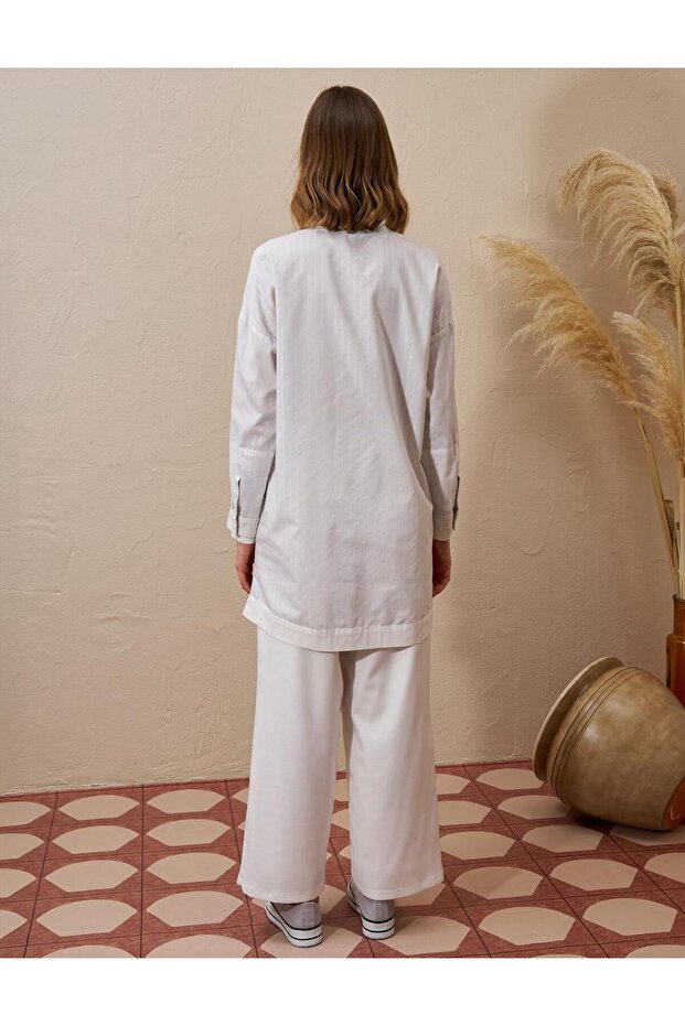 جيب من الفلانيل بنمط مخطط تونيك رمادي - 7