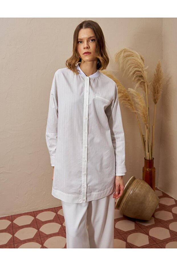 جيب من الفلانيل بنمط مخطط تونيك رمادي - 2