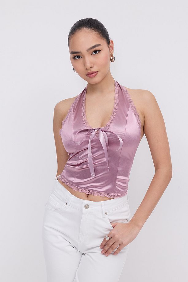 Boyundan Geçmeli Saten Bluz B16807-X1 - 1