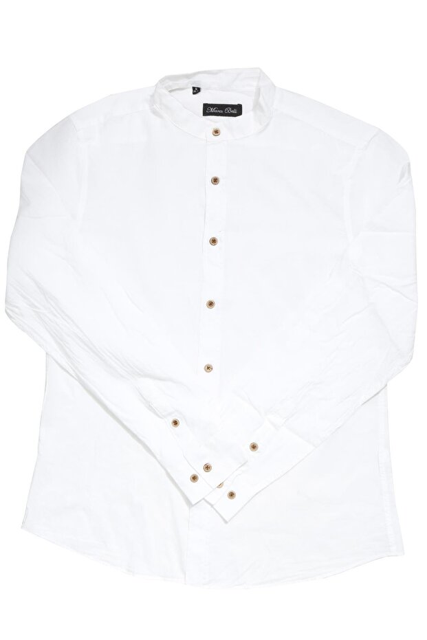 Slim Fit Long Sleeve Easy-Ironing Sweat-Absorbing Breathable Texture Four Seasons White Men's Shirt