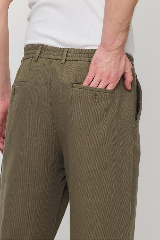 Mizar Relaxed Fit Pamuklu Pantolon Haki Yeşil - 4