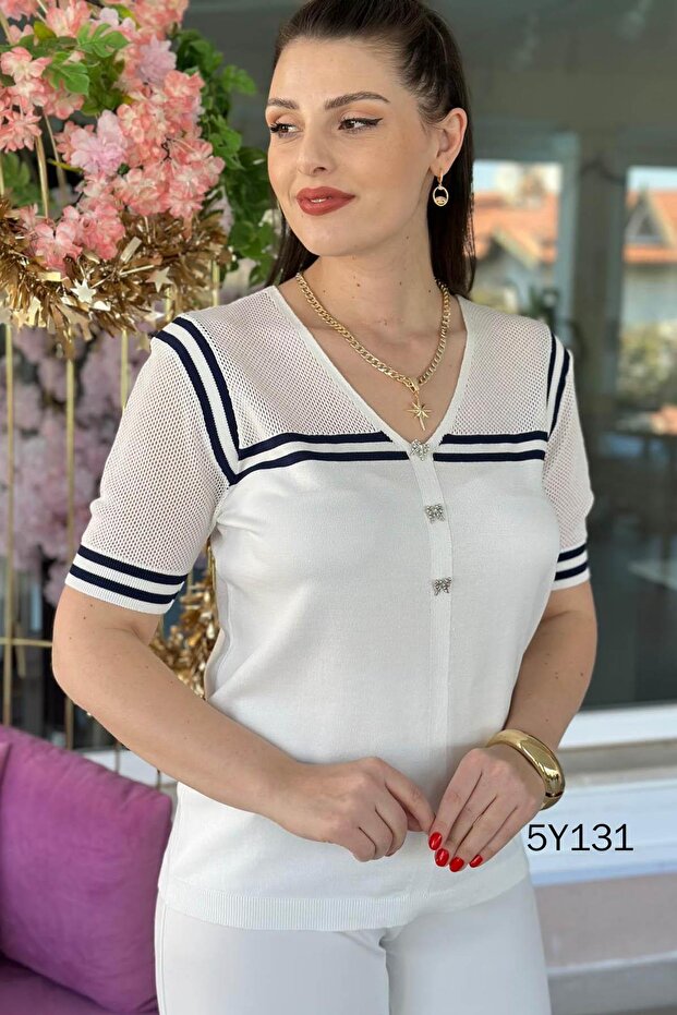 V-Neck Sailor Model Steel Knitwear 5Y131