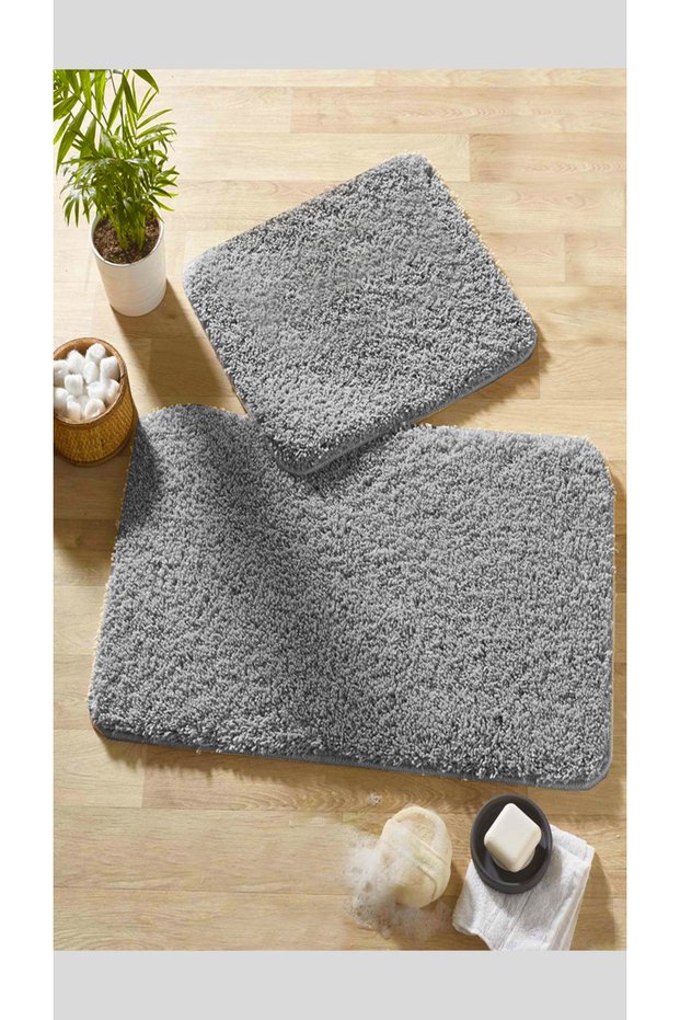 Natural Non-Slip Base Washable Gray Shaggy 2-Piece Bathroom Rug Mat 60X50 - 60X100