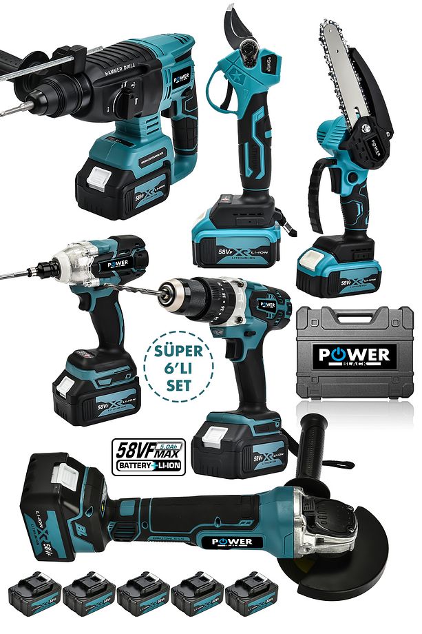 Profesyonel Brushless 6'lı Set Şarjlı Hilti Şarjlı Taşlama Şarjlı Darbeli Matkap Makas Testere - 1