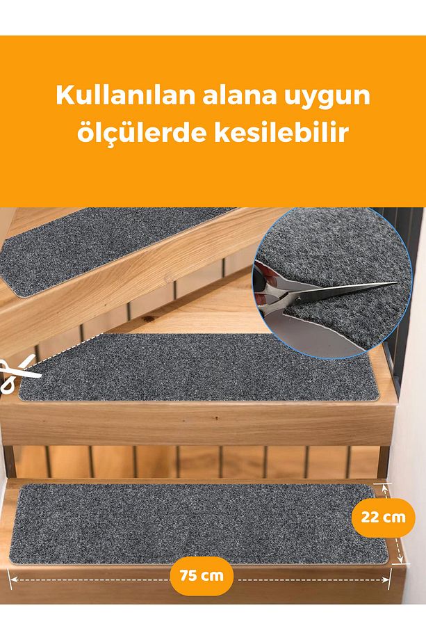 Merdiven Halısı Halıfleks Basamak Ve Merdiven Paspası Kaymaz Taban Füme 20x75 Cm (5 ADET) - 4