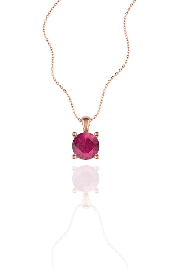 Minimal 6 mm Ruby Tek Taşlı Gümüş Kolye - 1