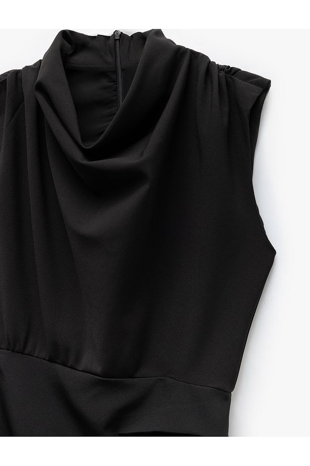 Drape Detaylı Kolsuz Degaje Yaka Kruvaze Mini Elbise - 5