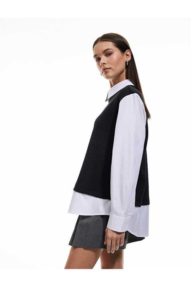 Cotton Long Sleeve Sweater Detailed Classic Collar Shirt