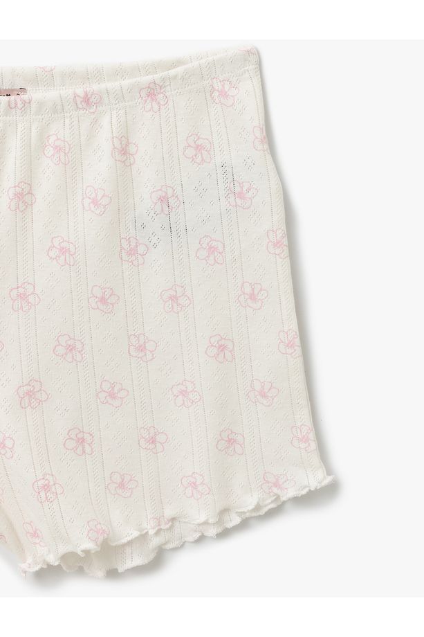 Çiçek Desenli Pamuklu Kısa Kollu Bisiklet Yaka Şortlu Pijama Takımı - 6