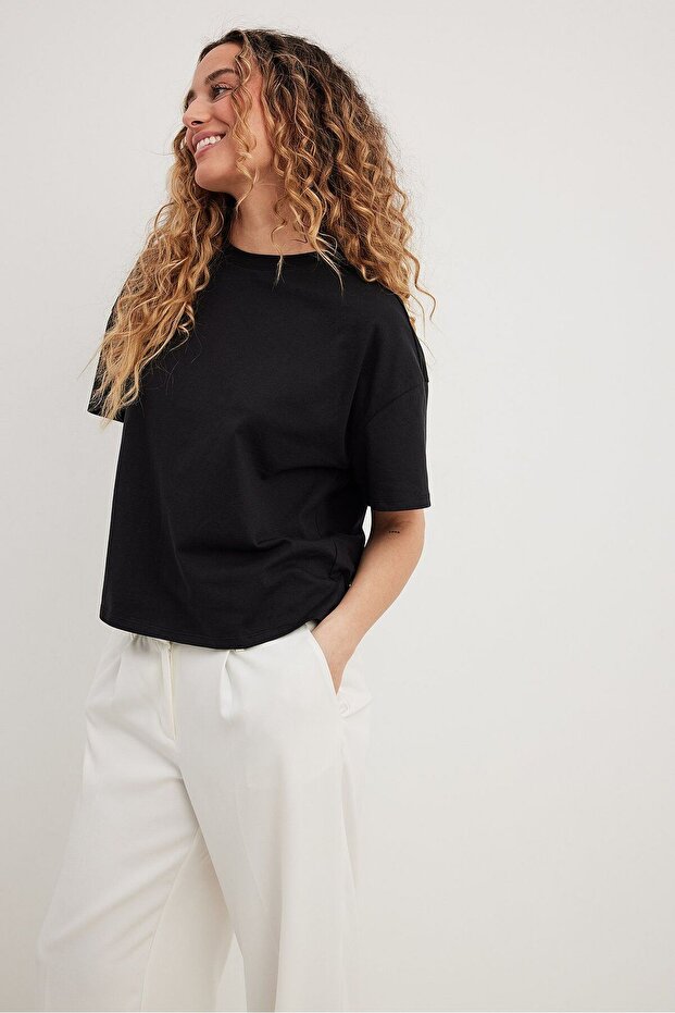 Basic Kısa Kollu Oversize T-shirt - 1