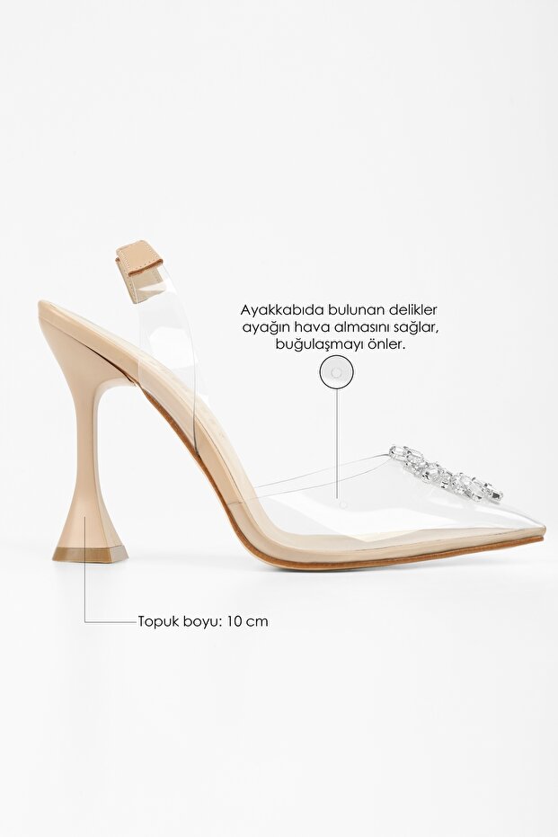 Klasszikus női sarkú cipő – átlátszó ékszerekkel díszített és stílusos - 2