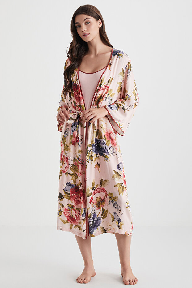 Floral Patterned Dressing Gown Set - 3