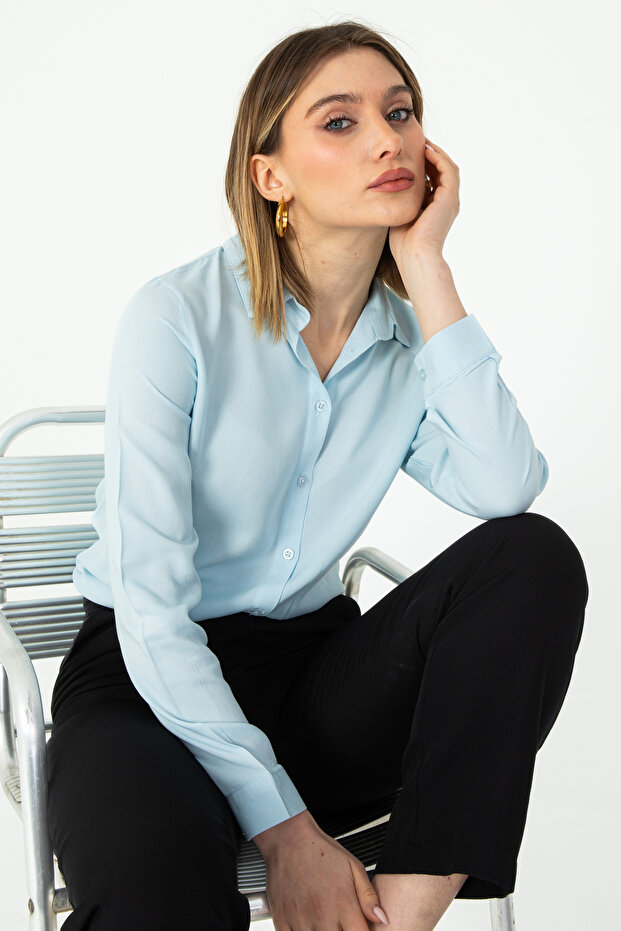 Blue Viscose Long Sleeve Baby Shirt 1500070 Nuevo