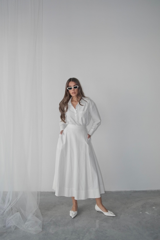 Poplin Kloş Cepli Etek - 1
