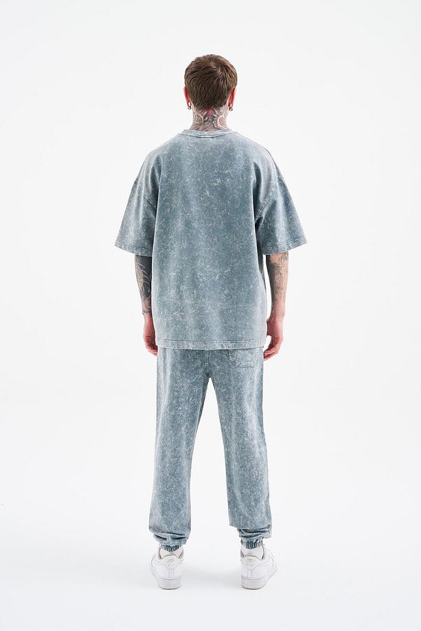 Erkek Luxury Basic Yıkamalı Oversize Ghost Spotted Tişört - 5
