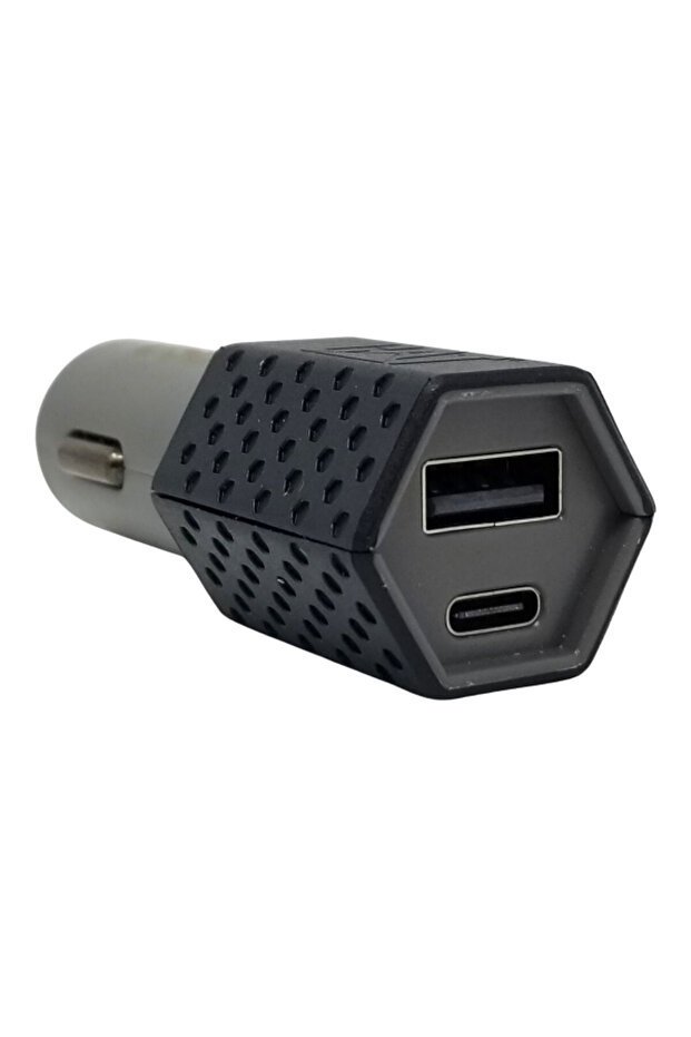 محول سيارة تيار مستمر 32 وات من مادة TPE المتينة والأنيقة مزود بمنفذ USB مزدوج لتوصيل الطاقة