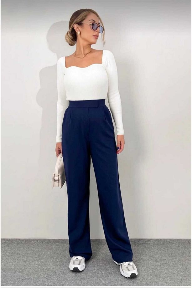Kadın Likralı Cırt Kapama Plazzo Pantalon - 3