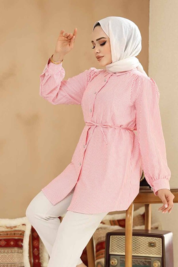 Buttoned Pink Hijab Tunic 42421P