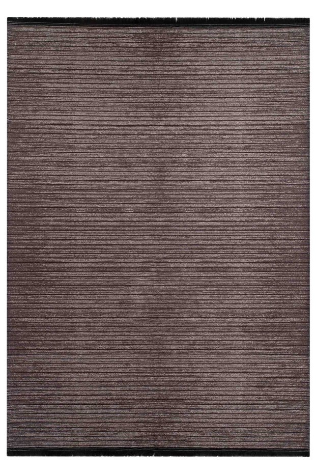 Line Patterned Runner Anthracite Washable Chenille Fringed Non-Slip Base Hallway Carpet 8378