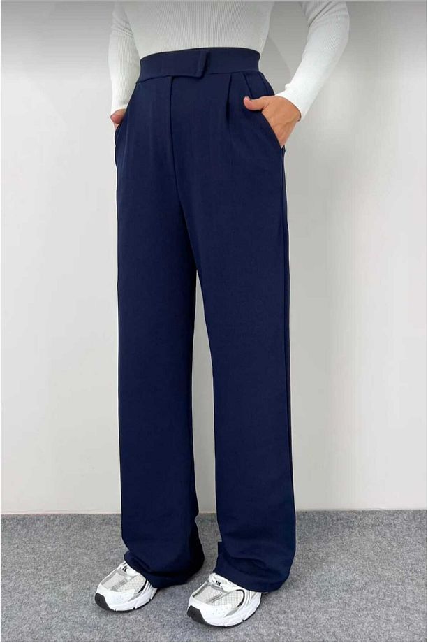 Kadın Likralı Cırt Kapama Plazzo Pantalon - 4