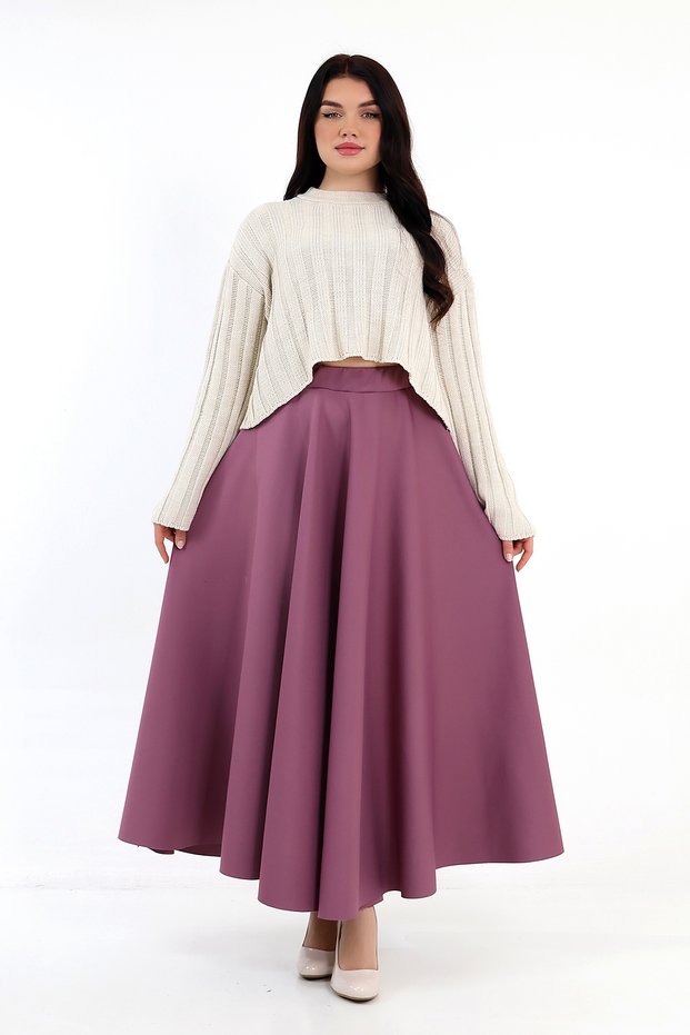 Hijab Skirt Dusty Rose Scuba Full Flare Elastic Waist Long