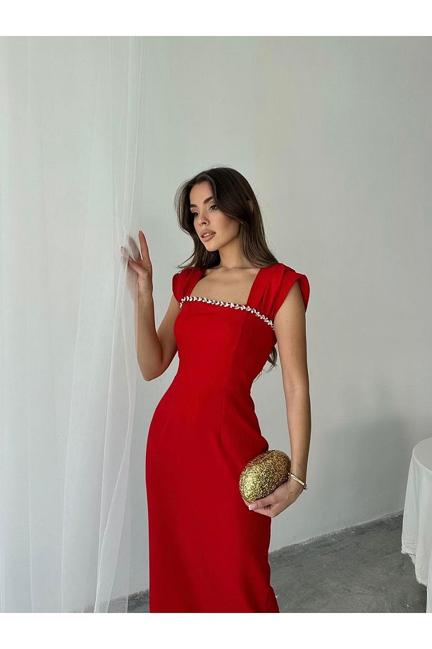 Elenor Uzun Atlas Elbise - 5