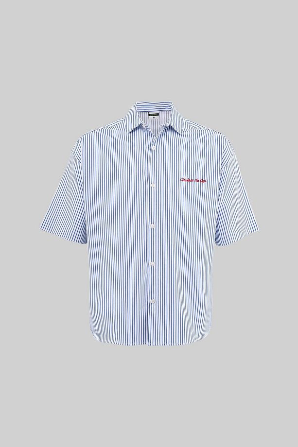 Erkek Stripe Oversize Mavi Striped Gömlek - 1
