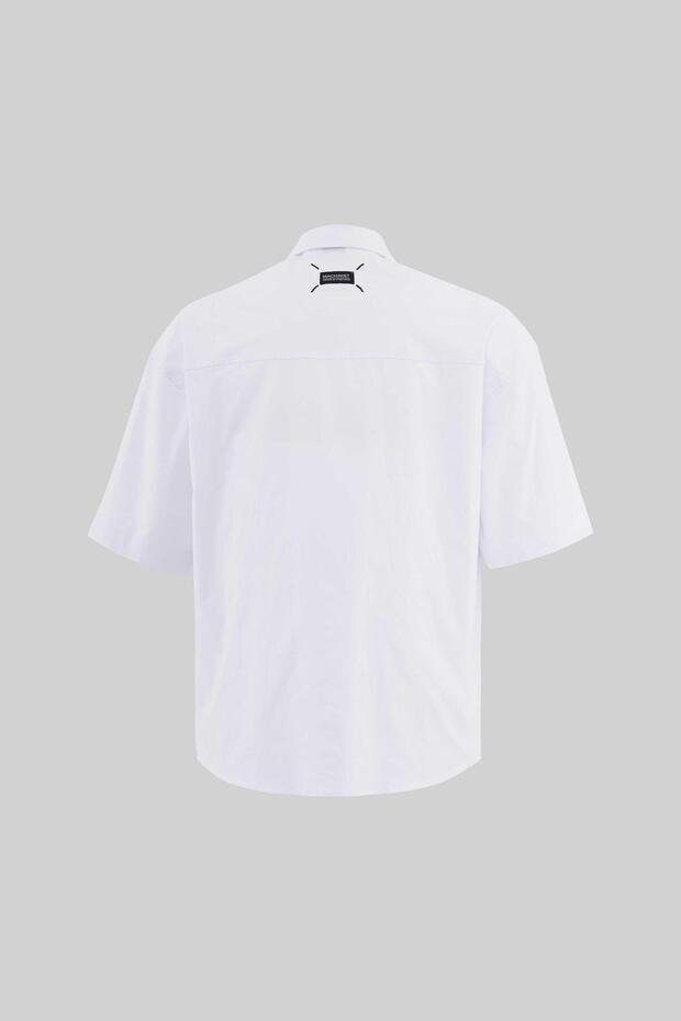 Erkek Labeled And Technical Stitched Beyaz Gömlek - 4