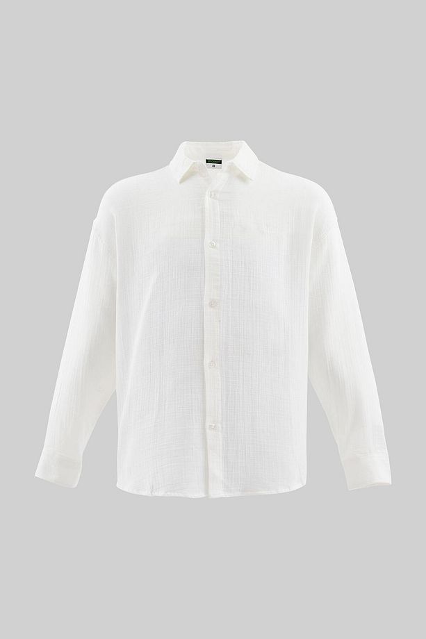 Erkek Basic Uzun Kollu Cotton Ekru Gömlek - 1