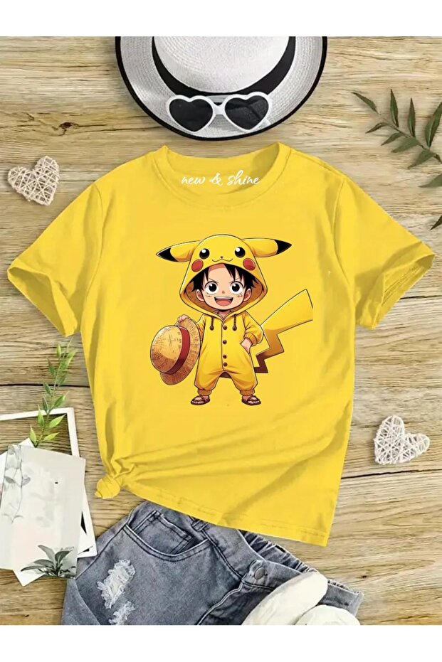 Pikacu Costume Luffy Printed Oversized Children's T-Shirt