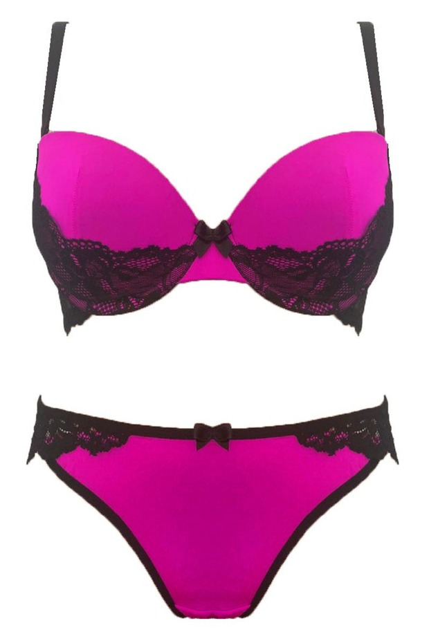 Pink Micro-Black Lace Bra Panties Underwear Set Ds200608St