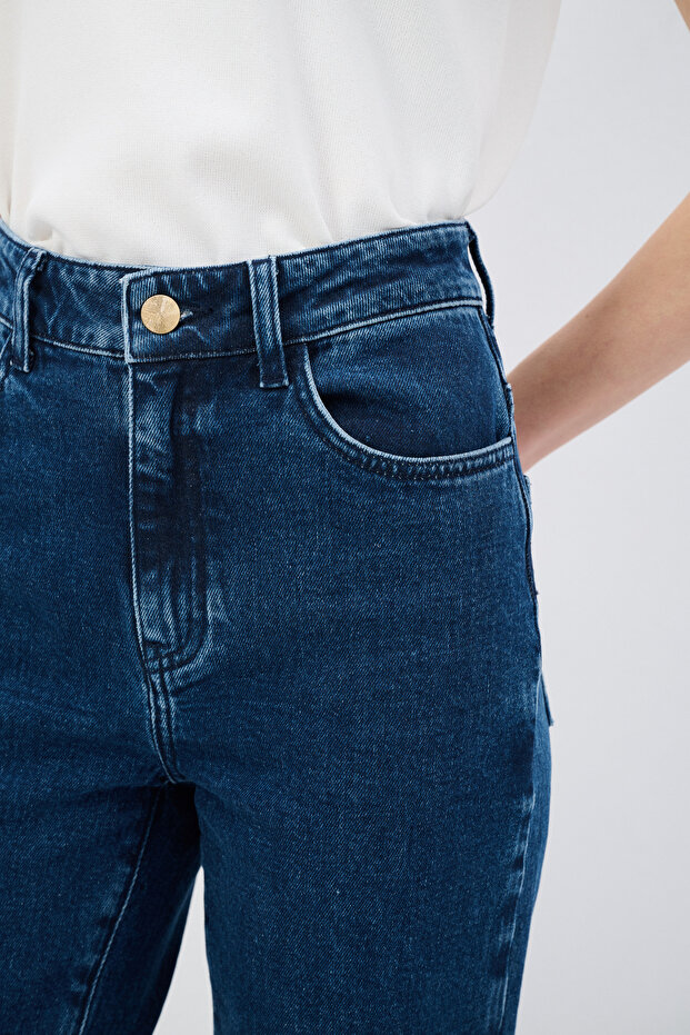 Düğmeli Jean Pantolon - 6