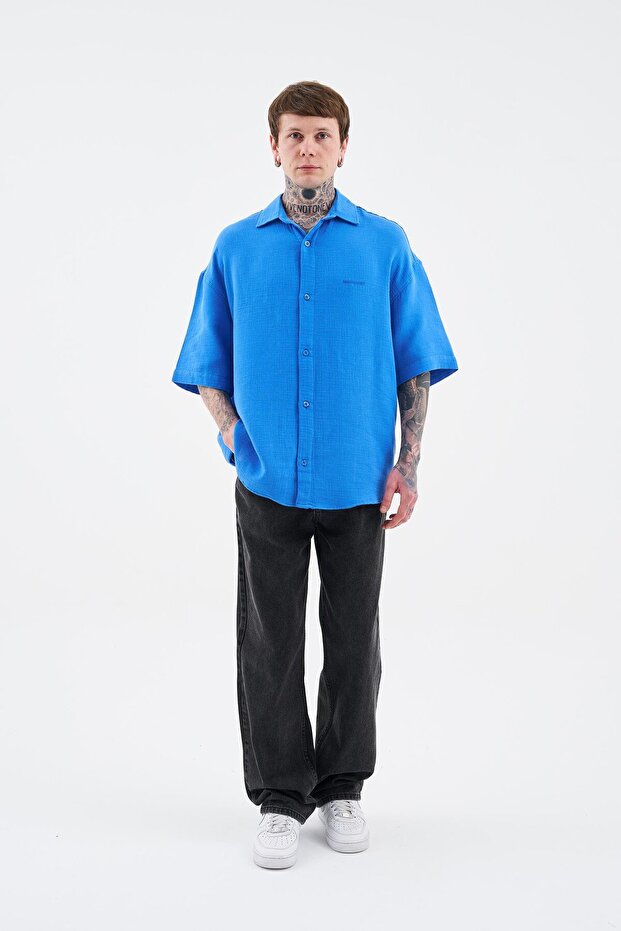 Erkek Basic Cotton Gömlek SAKS BLUE - 5