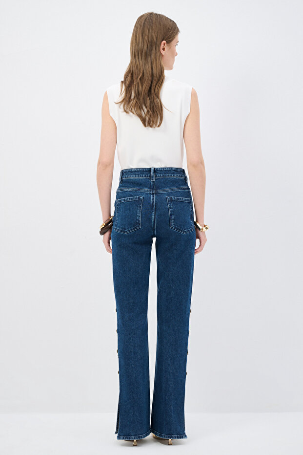 Düğmeli Jean Pantolon - 8