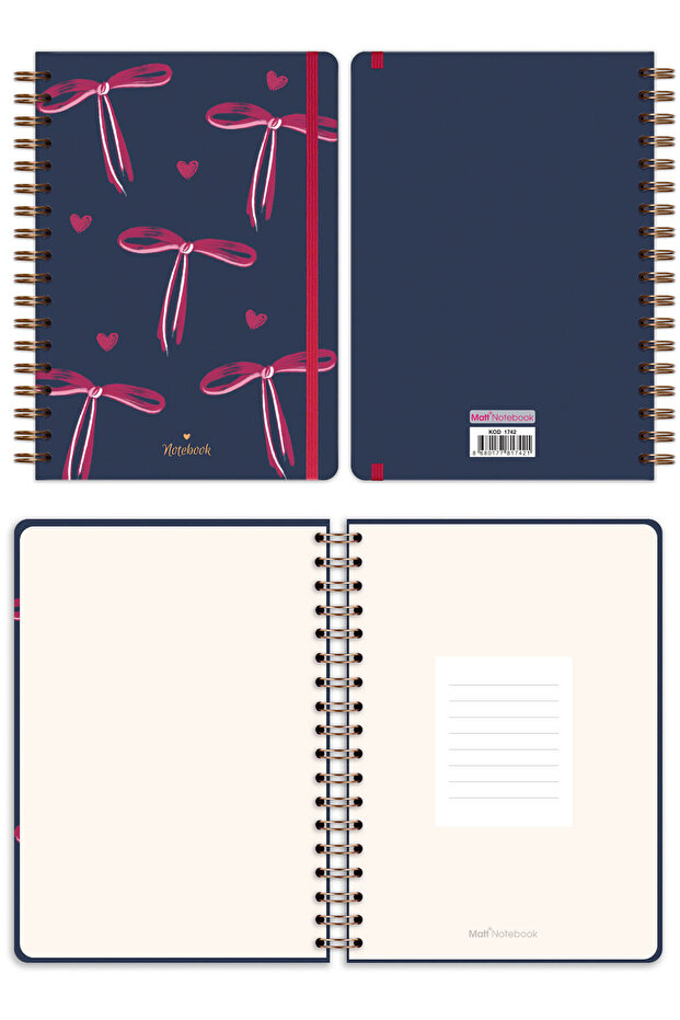 B5 17X24 cm Spiral Elastic Striped Undated Notepad Bow - 6