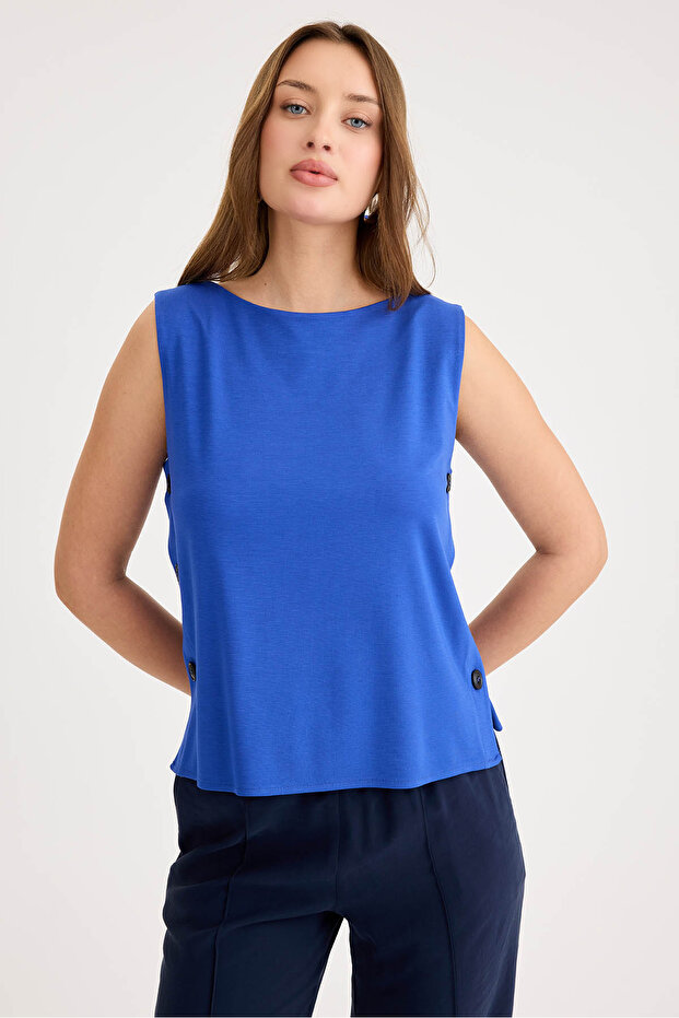 بلوزة مودال بأكمام صفر وأزرار جانبية - 3