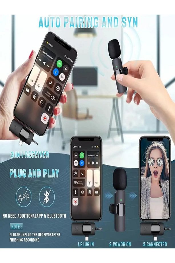 3in2 Yaka Mikrofonu Type-c Iphone Jak Giriş Telefon Uyumlu 20m Wirelees Yayın Youtuber Tiktok Skype - 6