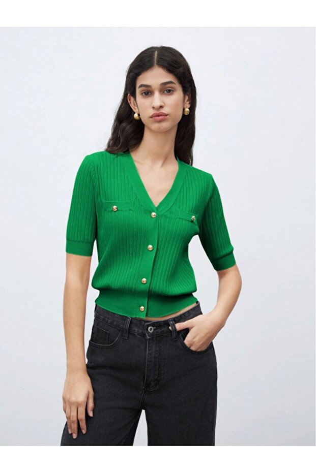 Seasonal Knitted Cardigan with Button Short Sleeve, Jacket, Ball