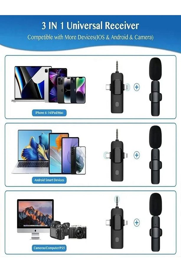 3in2 Yaka Mikrofonu Type-c Iphone Jak Giriş Telefon Uyumlu 20m Wirelees Yayın Youtuber Tiktok Skype - 7