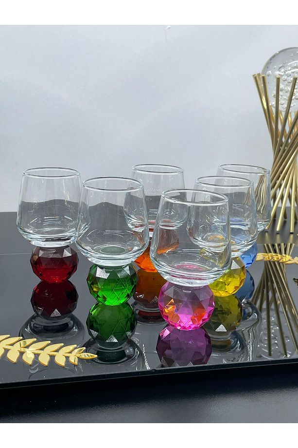 6 Kişilik Cam Renkli Elmas Ayaklı Kahve Yanı Bardağı Bardak 50ml - 1